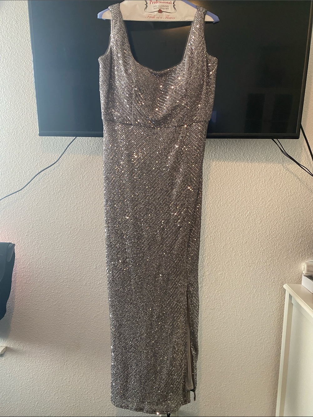 Jasmine Gray Sleeveless Mesh Evening Dress